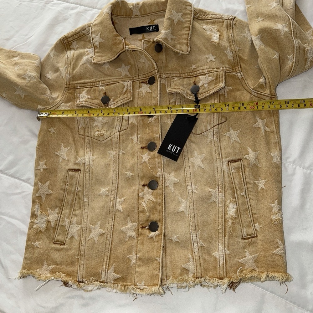 Kut from the Kloth Star Embroidered Denim Jacket Womens Small Brown 90s Y2K - Picture 8 of 8